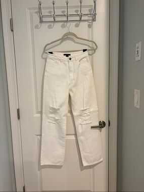 White Distressed High-Rise Straight Jeans - Women